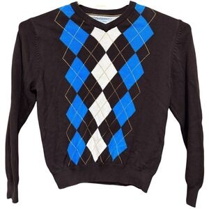 American Eagle Sweater Women Size L Brown Blue Argyle Preppy Academia Y2K